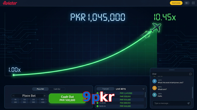 Main screen of 9Pkr aviator page for PK players