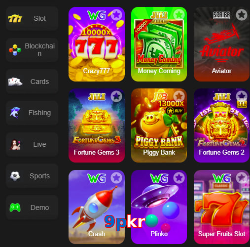 Main screen of 9Pkr game page for PK players
